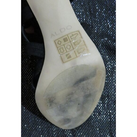 Aldo Shaylla Classic Black Vegan Suede Peep Toe Caged Back Zip Pumps sz 8 - Picture 8 of 13